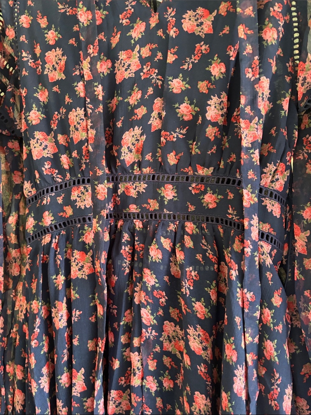 Navy Floral Long Sleeve Midi Dress - Pink Floral Print - Picture 5 of 6